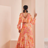 Red Pansy Daisy Chiffon Butterfly Kurta Set