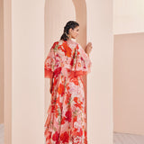 Red Printed Satin Jumpsuit Set
