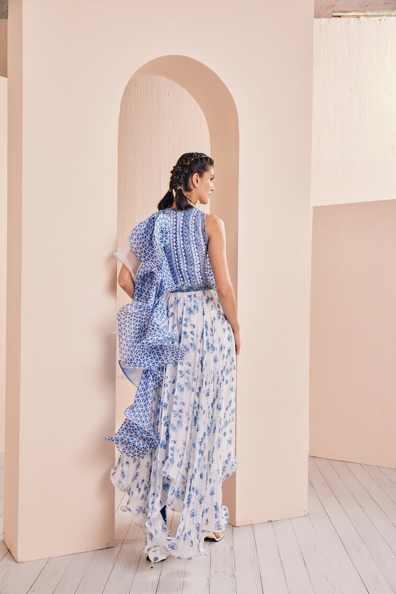 Blue periwinkle floral kurta Set