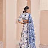 Blue Chanderi Printed Lehenga Set