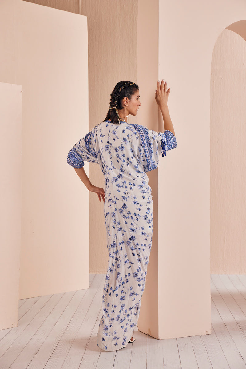 Blue periwinkle floral rushed kaftan