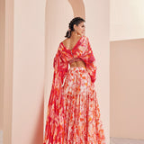 Printed Chiffon Tiered Lehenga Set
