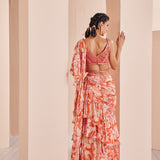 Printed Georgette Lurex Draped Saree Set