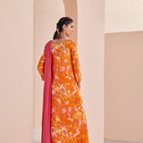 Printed Crepe Asymmetric Embroidered Tunic Set