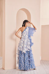 Blue printed one shoulder sharara Set