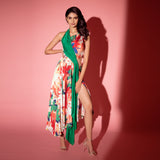 Emerald Green Printed Draped Resort Dress – As Seen on Manasa varanasi