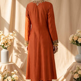 Burnt Orange V Neck Palazzo Kurta  Set