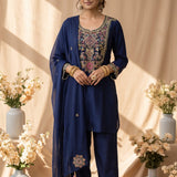 Navy Veil Kurta Set