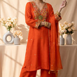 Burnt Orange V Neck Palazzo Kurta  Set