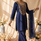 Navy Veil Kurta Set