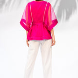 Hot Pink Peplum Top With Ivory Pants Set