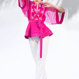 Hot Pink Peplum Top With Ivory Pants Set