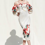 Crepe Satin Off Shoulder Dress