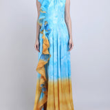 Aqua Ombre Ruffle Panel Gown