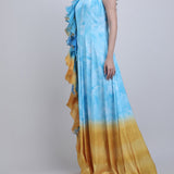 Aqua Ombre Ruffle Panel Gown