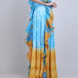 Aqua Ombre Ruffle Panel Gown