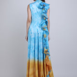 Aqua Ombre Ruffle Panel Gown