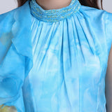 Aqua Ombre Ruffle Panel Gown