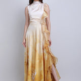 Ochre Sculpt Ruffle Gown