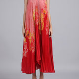 Crimson Pleated Halter Dress