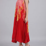 Crimson Pleated Halter Dress