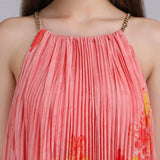 Crimson Pleated Halter Dress