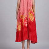 Crimson Pleated Halter Dress