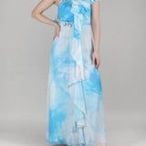Aqua One-Shoulder Ruffle Dress