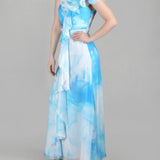 Aqua One-Shoulder Ruffle Dress