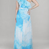 Aqua One-Shoulder Ruffle Dress