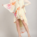 High Low Wrap Ivory Dress with Scraf