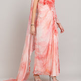 Crimson Corset Dress with Drape Cape