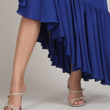 Sapphire Fringe Drape One shoulder dress