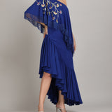 Sapphire Fringe Drape One shoulder dress