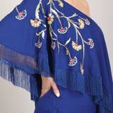 Sapphire Fringe Drape One shoulder dress