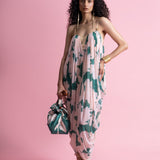 Printed Strap Cowl Drape Dress