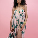 Printed Strap Cowl Drape Dress