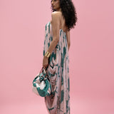 Printed Strap Cowl Drape Dress