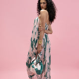 Printed Strap Cowl Drape Dress