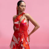 Printed One-Shoulder Ruffle Mini Dress
