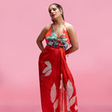 Placement Print Knot Backless Dress with Trail