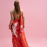 Placement Print Knot Backless Dress with Trail