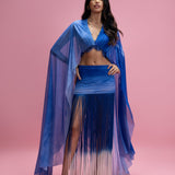 Draped set with ombré fringe skirt