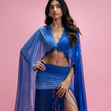 Draped set with ombré fringe skirt
