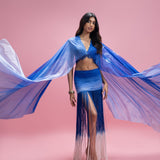 Draped set with ombré fringe skirt