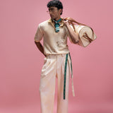 Cotton Lace Polo Shirt & Tailored Trousers Set with Embroidery