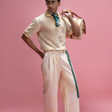 Cotton Lace Polo Shirt & Tailored Trousers Set with Embroidery