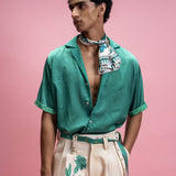 Placement Print Shirt & Trousers Set with Coordinated Scarf