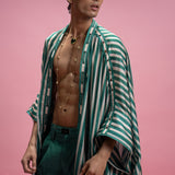 Striped Flow Cape with Rivet Detailing and Trousers