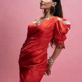 One-Shoulder Draped Midi Dress with Fringes